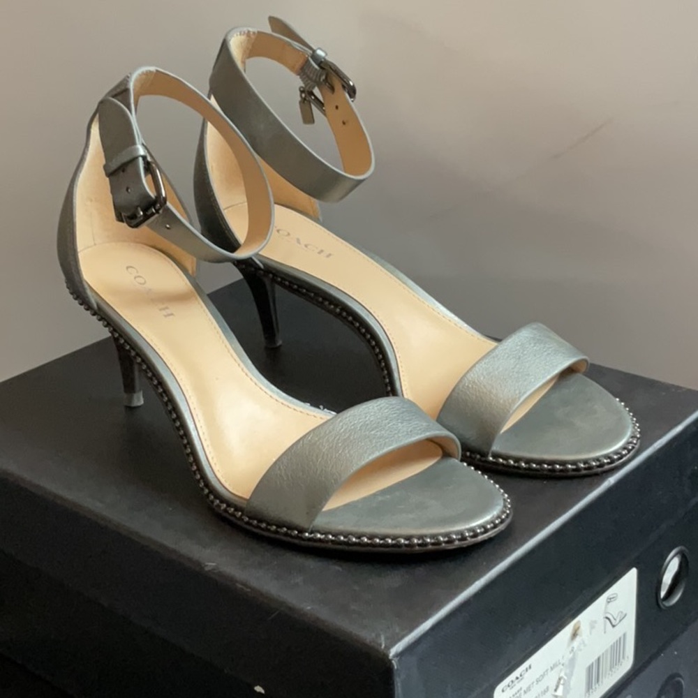 Coach Gun Gray Heels with Ankle Strap Heels